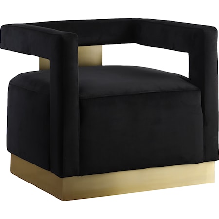 Contemporary Black Velvet Accent Chair with Gold Base