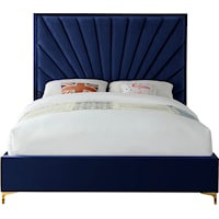 Contemporary Eclipse King Bed Navy Velvet