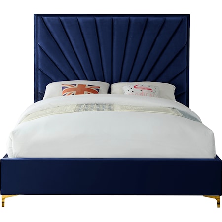 Contemporary Eclipse King Bed Navy Velvet