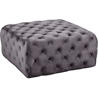 Contemporary Grey Velvet Accent Ottoman with Tufting