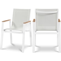 Nizuc White Mesh Water Resistant Fabric Outdoor Patio Aluminum Mesh Dining Arm Chair