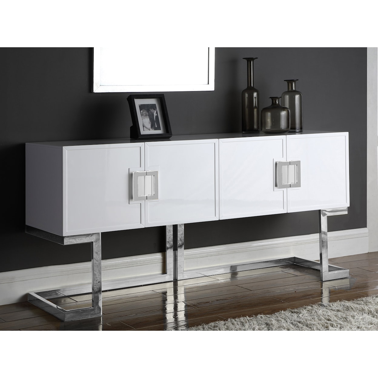 Meridian Furniture Beth Sideboard with Chrome Stainless Steel Base