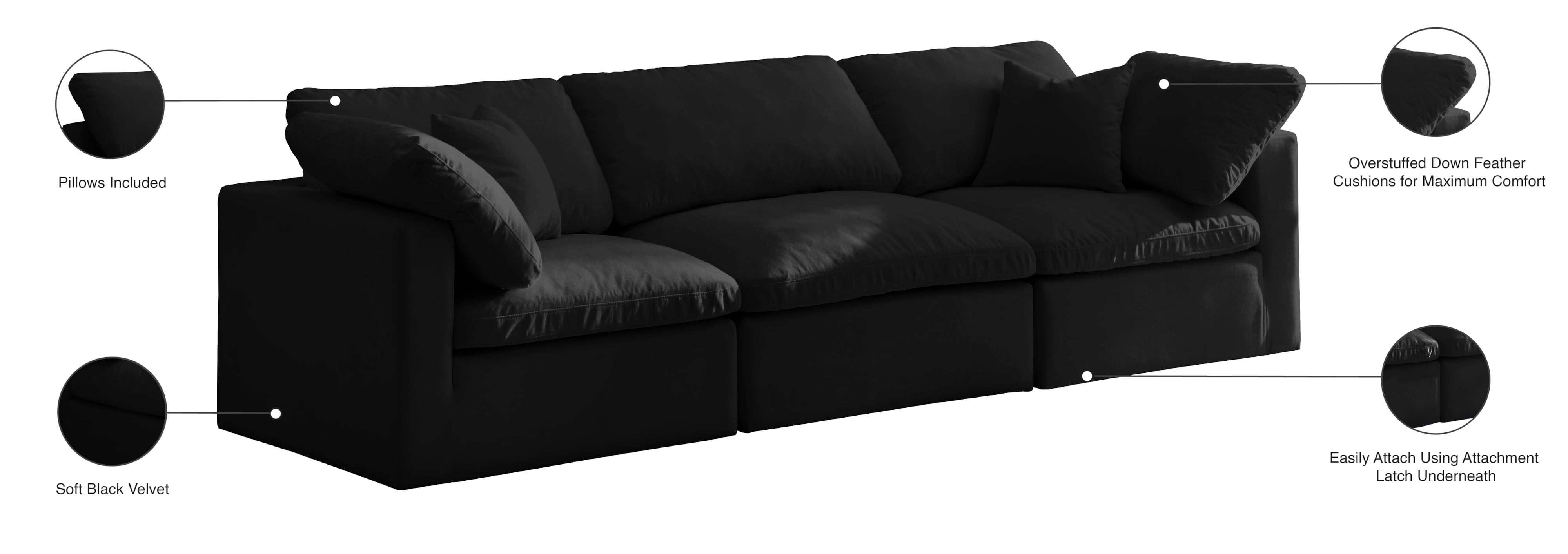 Meridian Furniture Plush 602BlackS105 Plush Black Velvet Standard