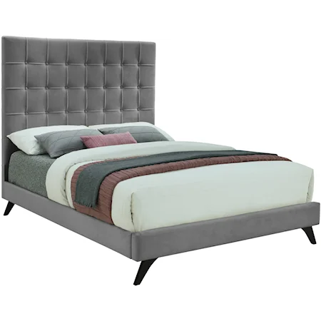 Transitional Velvet Upholstered Queen Bed with Button Tufting 