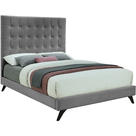 Transitional Velvet Upholstered King Bed with Button Tufting