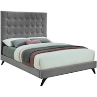 Transitional Velvet Upholstered Queen Bed with Button Tufting