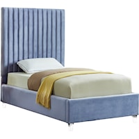 Contemporary Candace Twin Bed Sky Blue Velvet