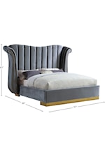 Meridian Furniture Flora Contemporary Upholstered Navy Velvet Queen Bed with Channel-Tufting