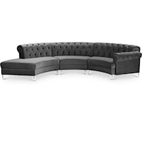 Contemporary Velvet 3-Piece Sectional with Tufting
