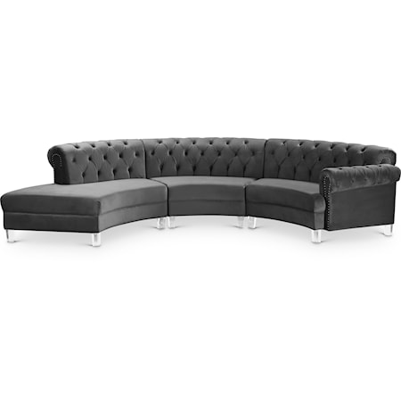 Velvet 3-Piece Sectional with Tufting