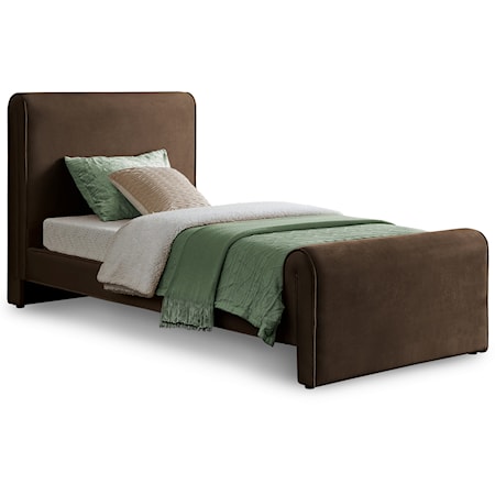 Sloan Brown Velvet Twin Bed (3 Boxes)