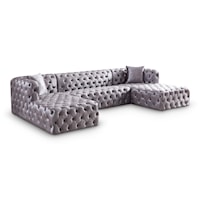 3-Piece Grey Velvet Sectional Sofa with Tufting