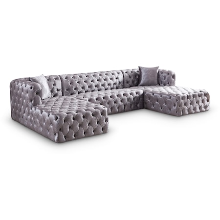 3-Piece Velvet Sectional Sofa with Tufting