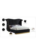 Meridian Furniture Flora Contemporary Upholstered Black Velvet King Bed with Channel-Tufting