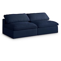 Serene Navy Linen Textured Fabric Deluxe Comfort Modular Armless Sofa
