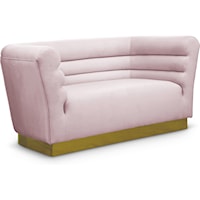 Contemporary Pink Velvet Loveseat with Gold Steel Base