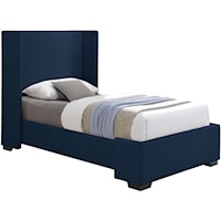 Oxford Navy Linen Textured Fabric Twin Bed (3 Boxes)