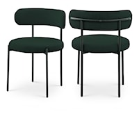Contemporary Green Boucle Fabric Dining Chair with Black Iron Frame