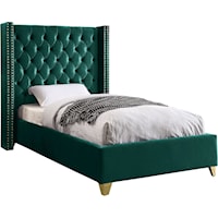 Contemporary Upholstered Green Velvet Twin Bed