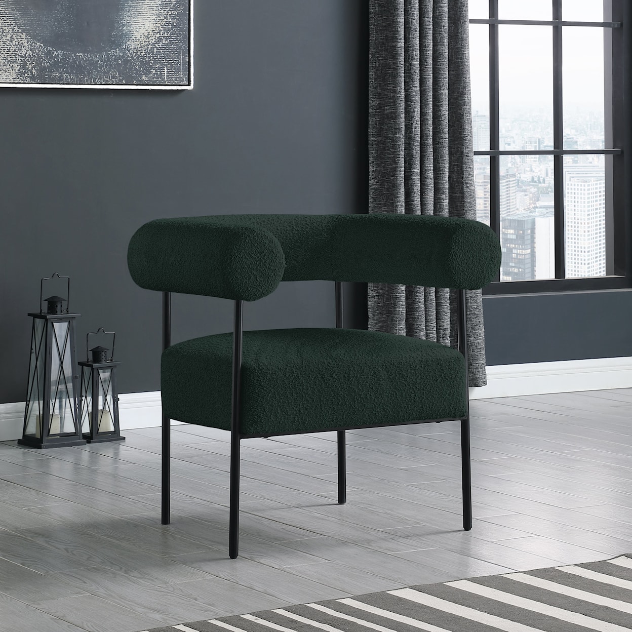 Meridian Furniture Blake Green Boucle Fabric Accent Chair