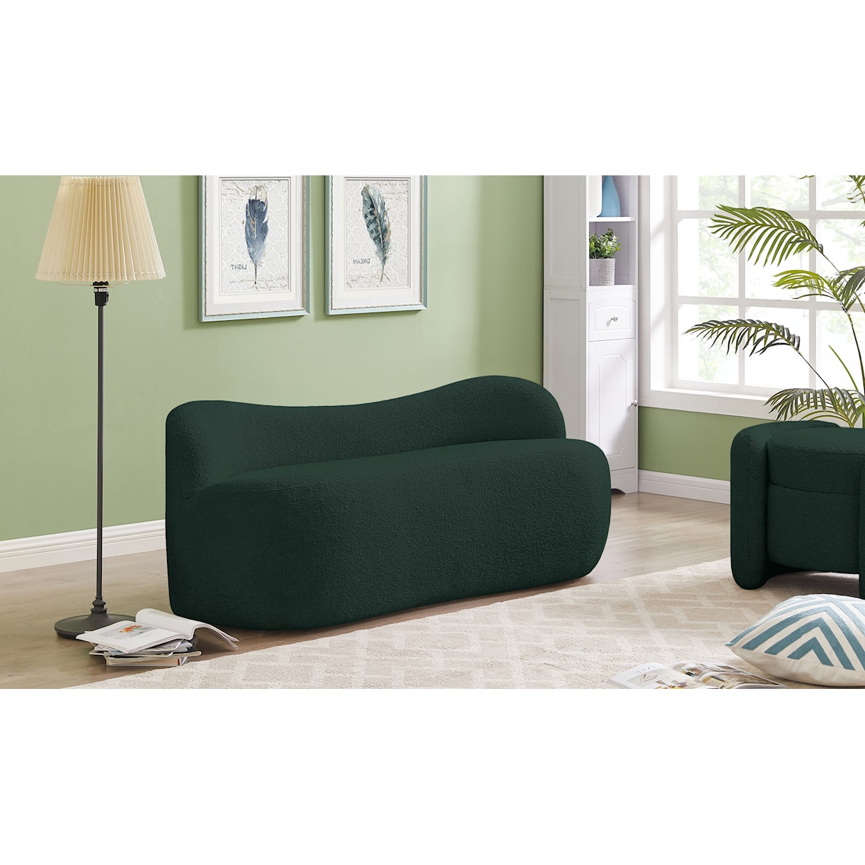 Meridian Furniture Flair Upholstered Green Boucle Fabric Bench