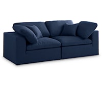 Serene Navy Linen Textured Fabric Deluxe Comfort Modular Sofa