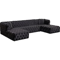3-Piece Black Velvet Sectional Sofa with Tufting