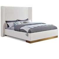 Halton Cream Boucle Fabric Queen Bed (3 Boxes)