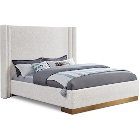 Halton Cream Boucle Fabric Queen Bed (3 Boxes)