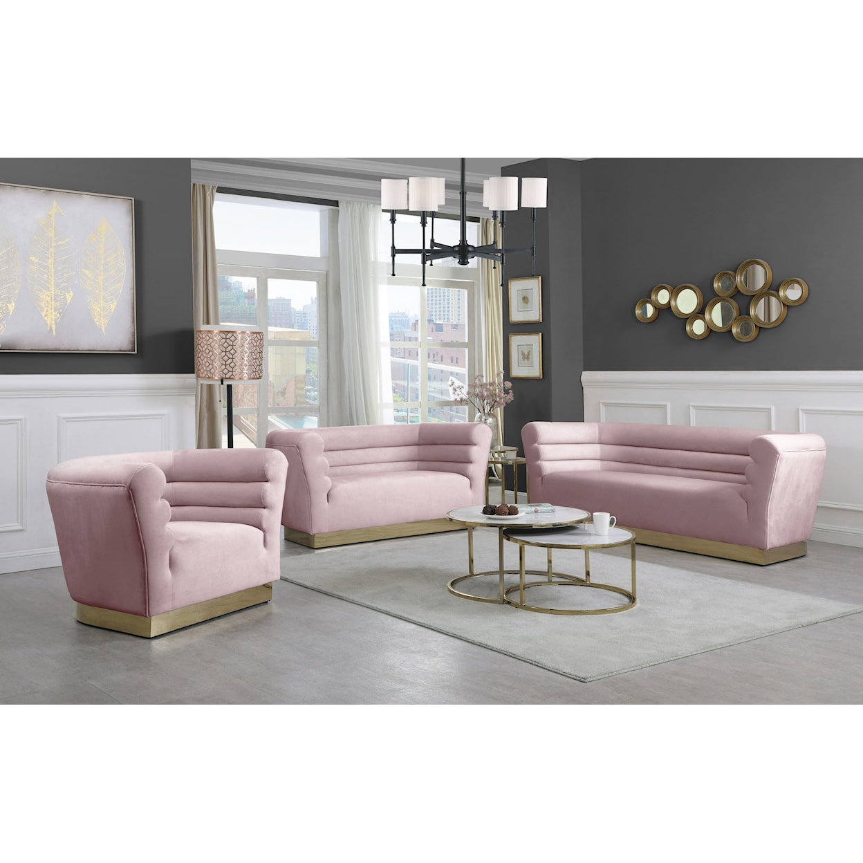 Meridian Furniture Bellini Pink Velvet Accent Chair with Gold Base