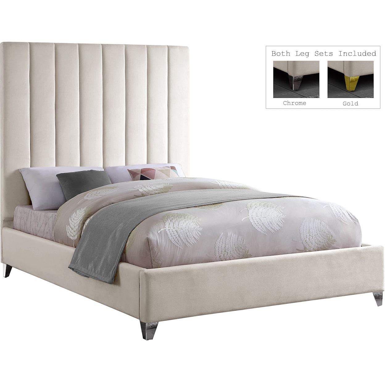 Meridian Furniture Via King Panel Bed with Channel Tufting