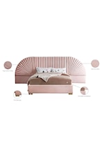 Meridian Furniture Cleo Contemporary Upholstered Pink Velvet King Bed with Removable Panels