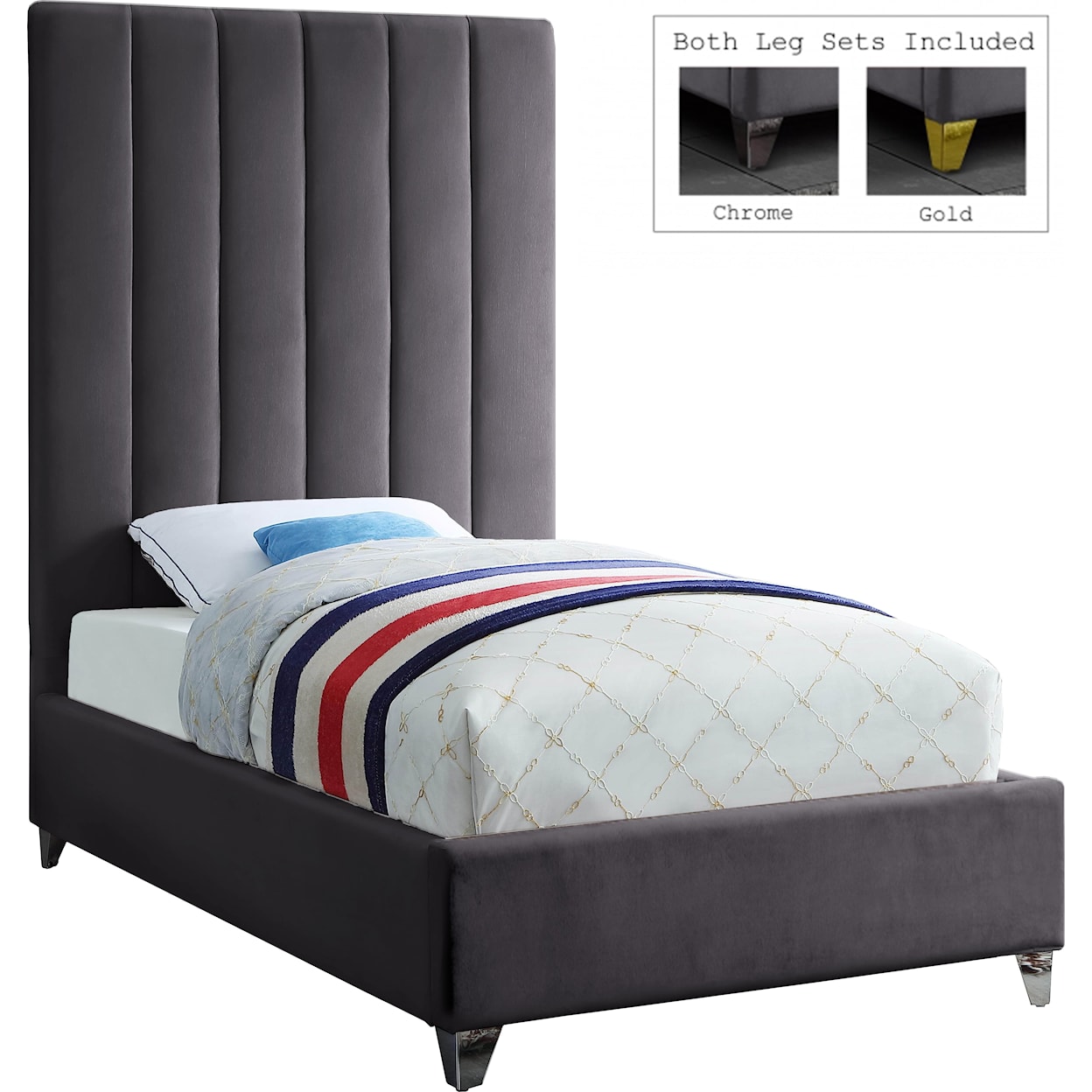 Meridian Furniture Via Twin Panel Bed with Channel Tufting