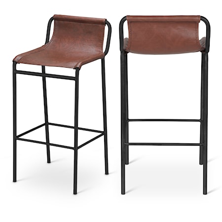 Contemporary Brown Faux Leather Counter Stool with Iron Frame