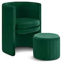 Selena Green Velvet Accent Chair And Ottoman Set