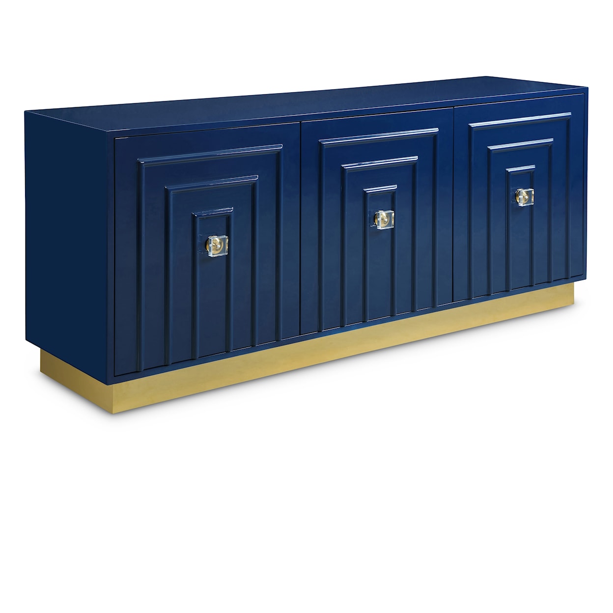 Meridian Furniture Cosmopolitan Navy Lacquer Sideboard with Gold Base