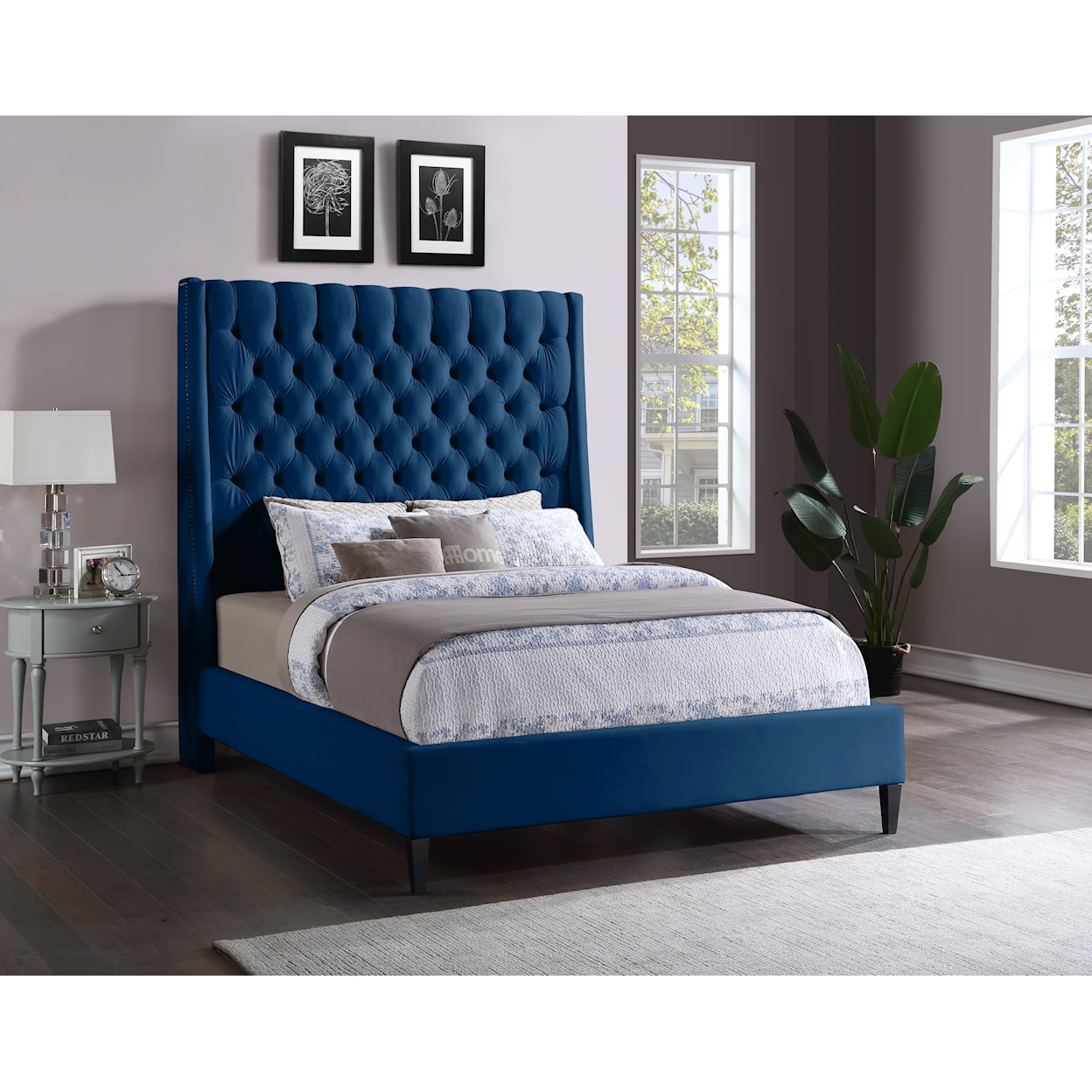 Meridian Furniture Fritz Upholstered Navy Velvet Full Bed 