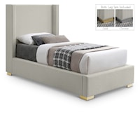 Royce Beige Linen Textured Fabric Twin Bed (3 Boxes)