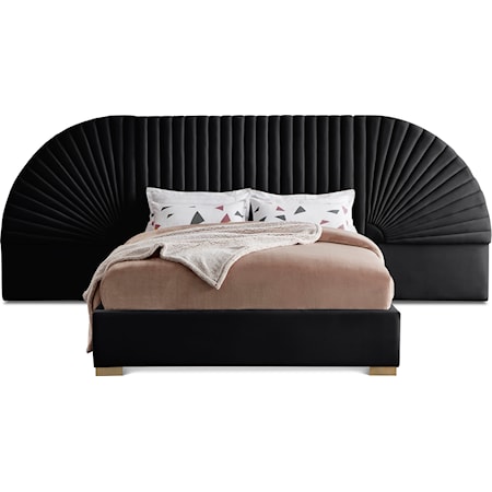 Contemporary Upholstered Black Velvet King Bed with Removable Panels