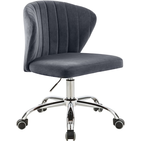 Contemporary Grey Velvet Swivel Office Chair with Chrome Base