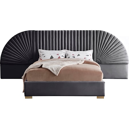 Upholstered Grey Velvet King Bed