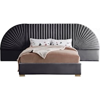 Contemporary Upholstered Grey Velvet Queen Bed with Removable Panels