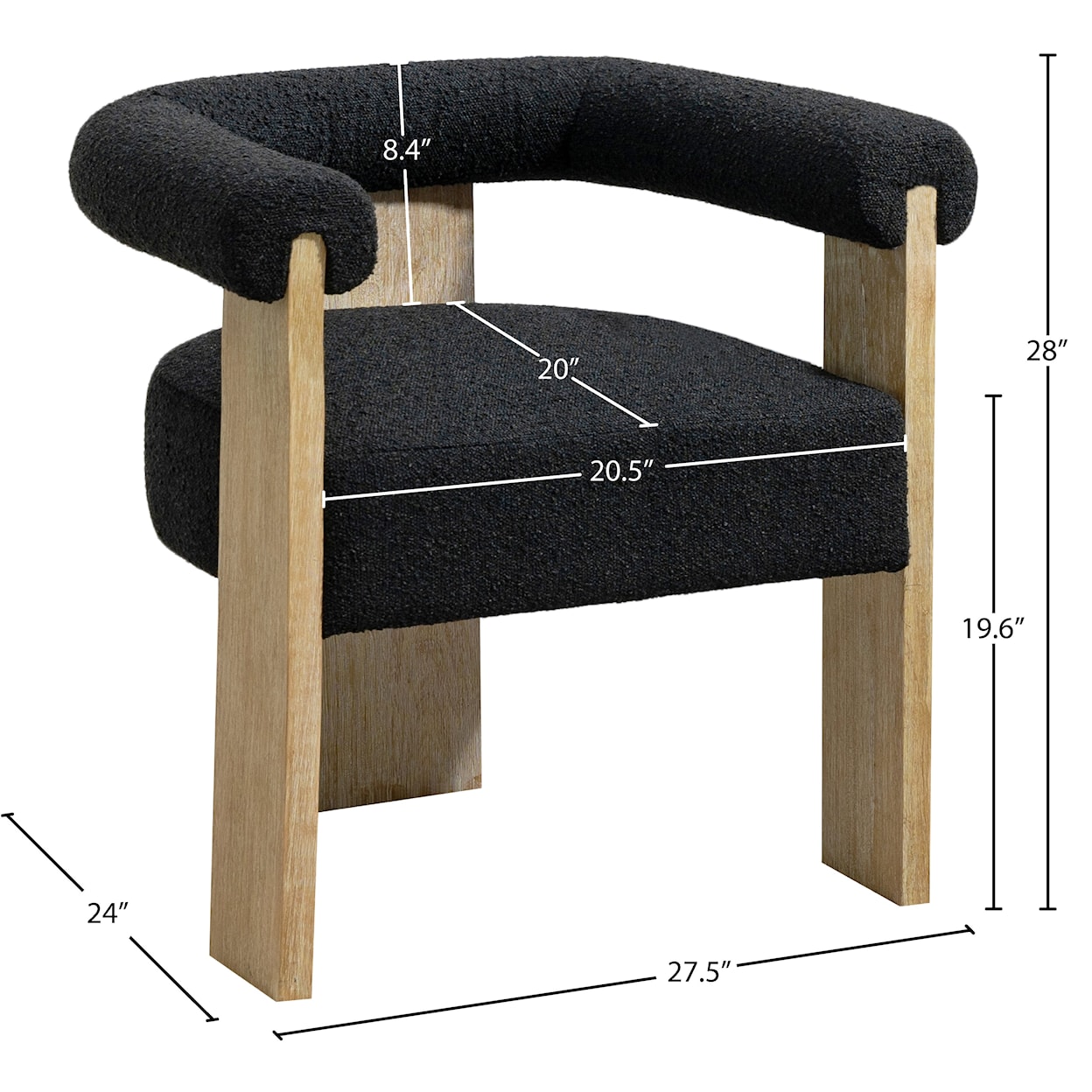Meridian Furniture Barrel Barrel Dining Chair with Natural Frame