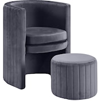 Selena Grey Velvet Accent Chair And Ottoman Set