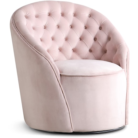 Transitional Pink Velvet Accent Chair with Button Tufting