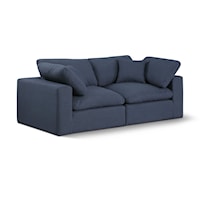 Comfy Navy Linen Textured Fabric Modular Sofa