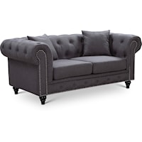 Contemporary Chesterfield Loveseat Textured Grey Linen