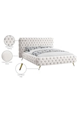 Meridian Furniture Delano Contemporary Upholstered Navy Velvet Queen Bed with Tufting