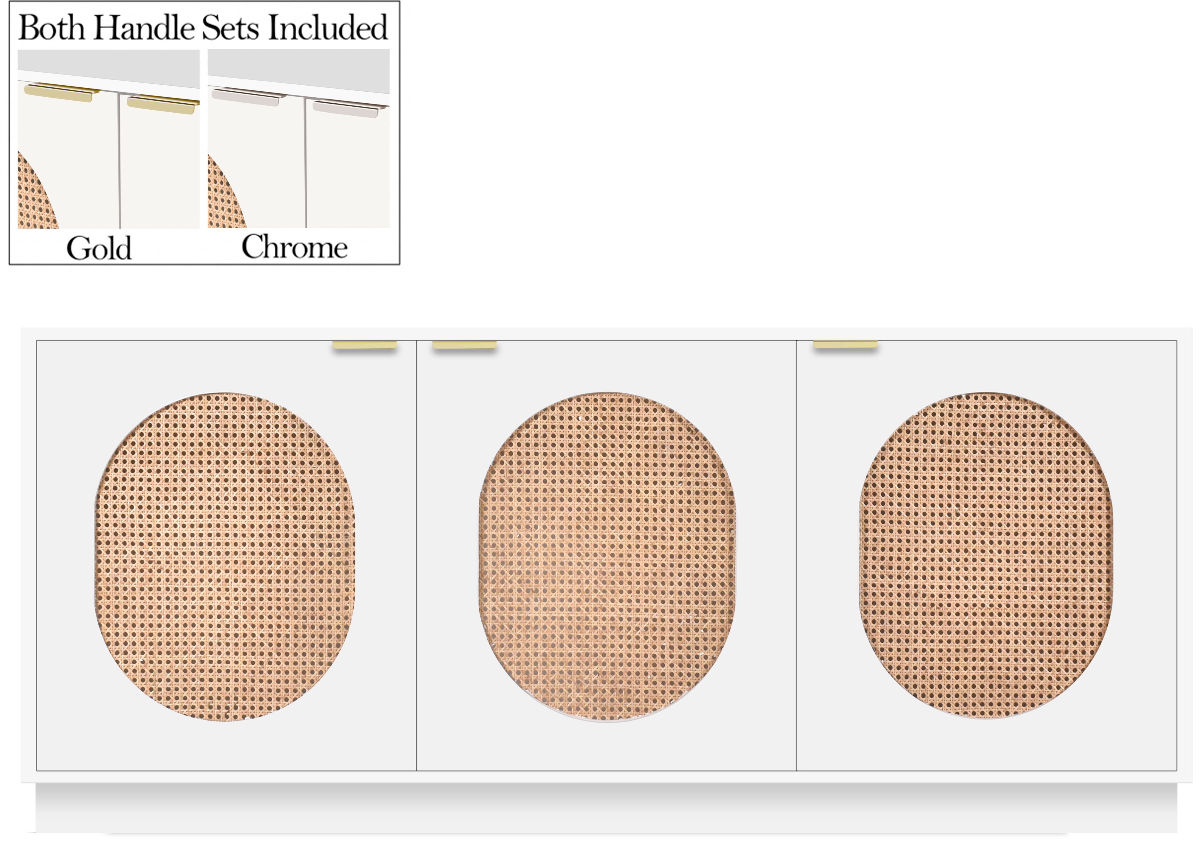 Meridian Furniture Cane 336White MidCentury Modern Cane Sideboard