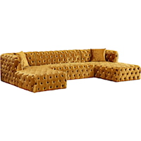 3-Piece Gold Velvet Sectional Sofa with Tufting